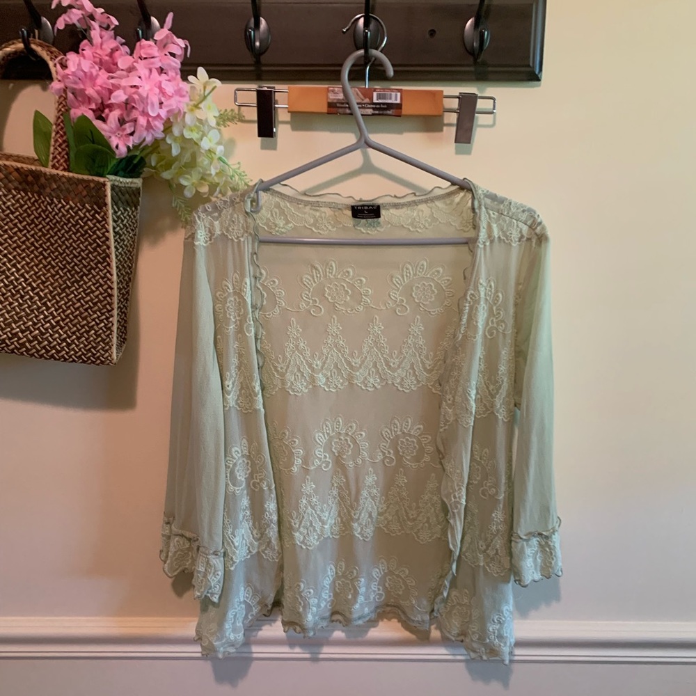 ☢️3 For $20.Boho Cover up vintage,light green,lace size L.